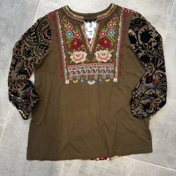 Women's John Mark Boho Embroidered Burnout Velvet Sleeve Blouse Size Small - Picture 1 of 8